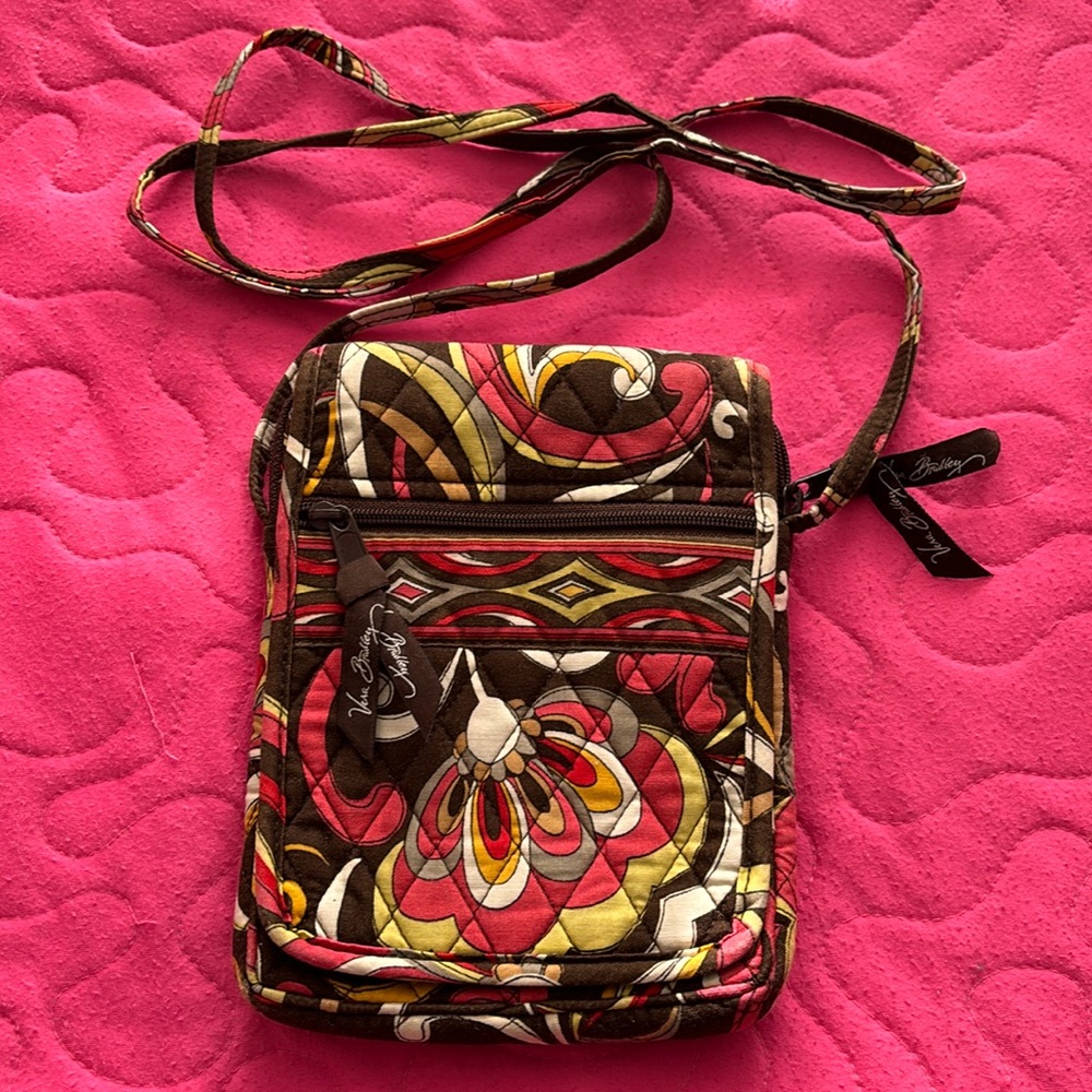 Vera Bradley Puccini Crossbody light weight Bag Purse Brown & Pink NWOT